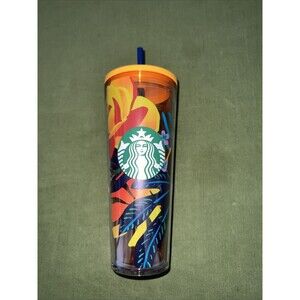 Starbucks 2022 Summer Orange Tropical Floral Cold Cup Tumbler 24 Oz Venti
